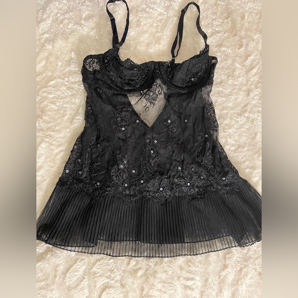 Victoria’s Secret Black mesh lace lingerie slip baby‎ doll size 34B